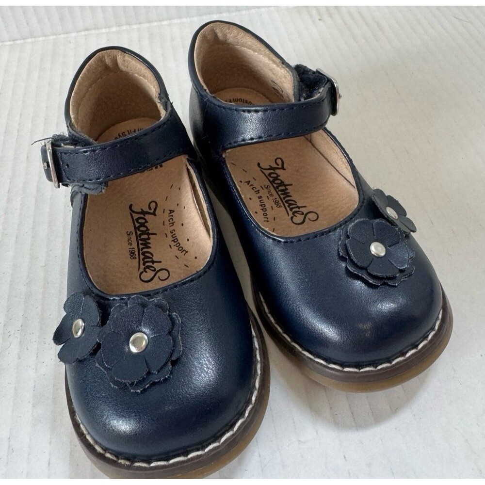 Footmates Shelby Mary Jane Navy Blue Toddler Girl Shoes Flower Size 5